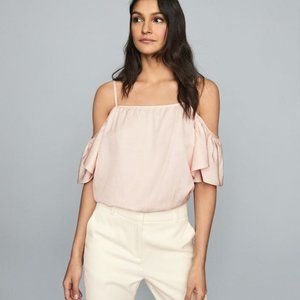 Reiss Emma Off The Shoulder Ruffle Sleeve Blouse Top  Size 8